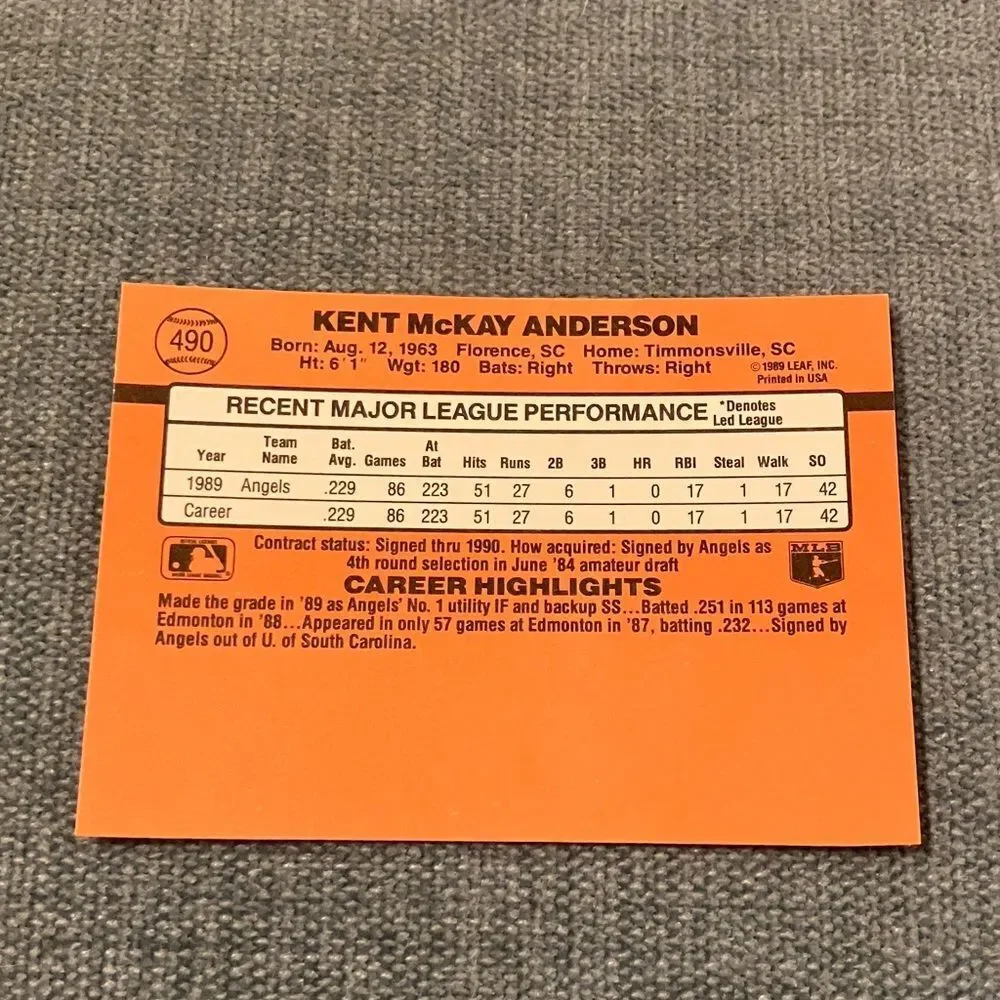 1990 Donruss Anaheim Angels Baseball Card Trading Card